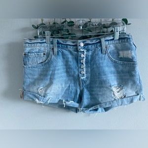 Levis 501 Jean Womens 31 High Rise Button Fly raw hem Ripped shorts